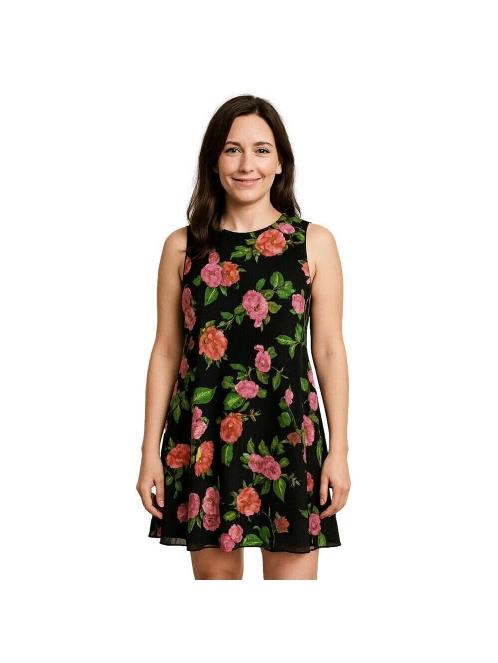 Calvin Klein Black Floral Chiffon Sleeveless Knee Length Dress Sz 4